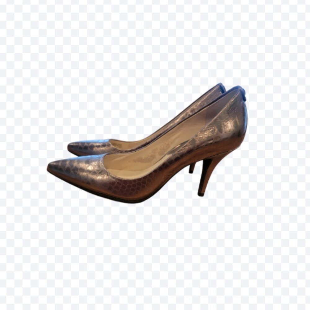 Michael Kors Leather Croc Embossed Heels Silvery Purple Color